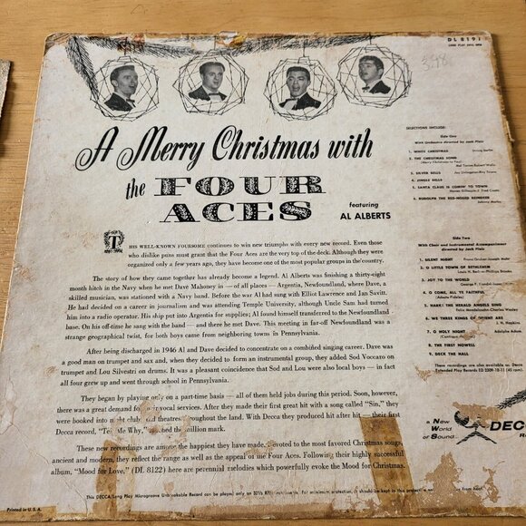 THE FOUR ACES A Merry Christmas LP Vinyl 1955 Decca Records DL 8191 Vintage LP5 - Picture 9 of 10